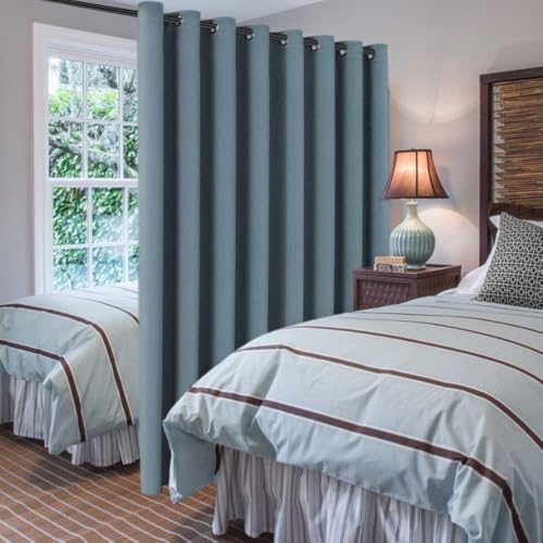 Image of H.VERSAILTEX Blackout Patio Curtains 100 x 90 Inches for Sliding Door Extral Wide Blackout Curtain Panels Thermal Insulated Room Divider - Grommet Top, 7.5' Tall by 8.3' Wide - Stone Blue