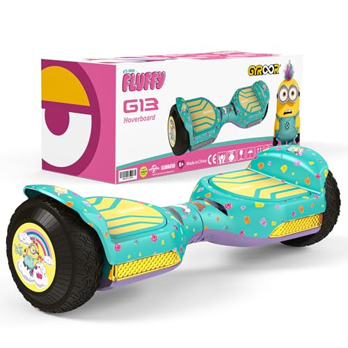 Gyroor Minions Hoverboard für Kinder 6,5' 6-12 & Erwachsene, All-Terrain Offroad Hoverboard 2×250W Motoren, 7,75 MPH, Geländereifen Self Balance Scooter, 15° Steigung, Musikplayer, LED-Lichter