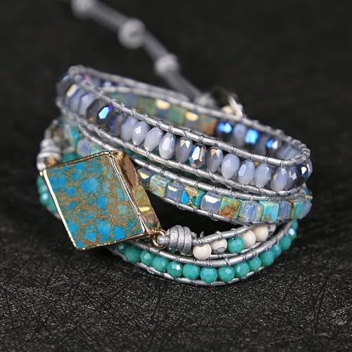 Image of Boho Wrap Bracelet for Women, Handmade Natural Imperial Jasper Multi-Layer Stone Beaded Bracelet, Bohemian Healing Crystal Stone Jewelry Gifts