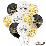 17Pcs Happy Retirement Balloons 12 Inch Black White and Gold Retirement Party Decorations,We Will Miss You Latex Balloons Confetti Retirement Balloons for Men Women Retirement Theme Party Decorations