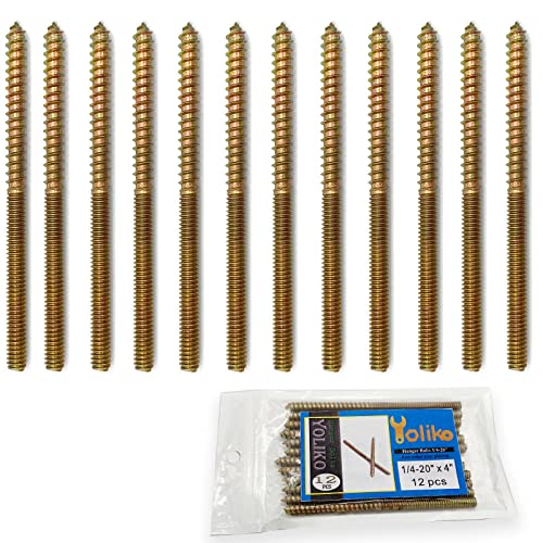 Image of 12 Pack 1 /4-20 x 4 Inch Hanger Bolts 1 /4-20 inch Double Headed Bolts 1 /4 Wood Dowel Screw Self-Tapping Screw Hanger Bolts for Furniture Screws Threaded Rods Bolt 100mm Length