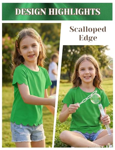 Image of Noomelfish Girls Short Sleeve Scalloped Edge T-Shirts Casual Cute Summer Tee Tops Blouse (5-12 Years)