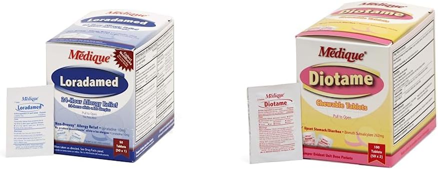 Medique Allergy and Digestive Relief Bundle (50 Loratadine Tablets + 100 Bismuth Subsalicylate Tablets)