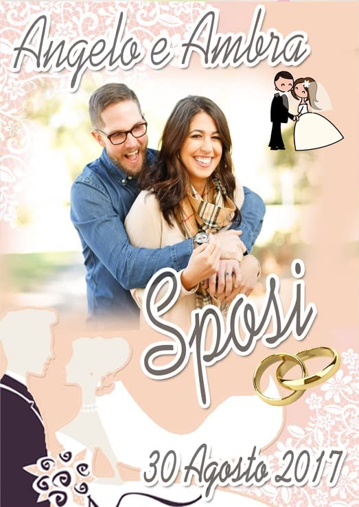 BANNER STRISCIONE MATRIMONIO CON NOME FOTO E DATA PERSONALIZZATO - OGGI SPOSI VERTICALE - BANNER PVC ANCHE DA ESTERNO GARANZIA 5 ANNI (200X150 CM)