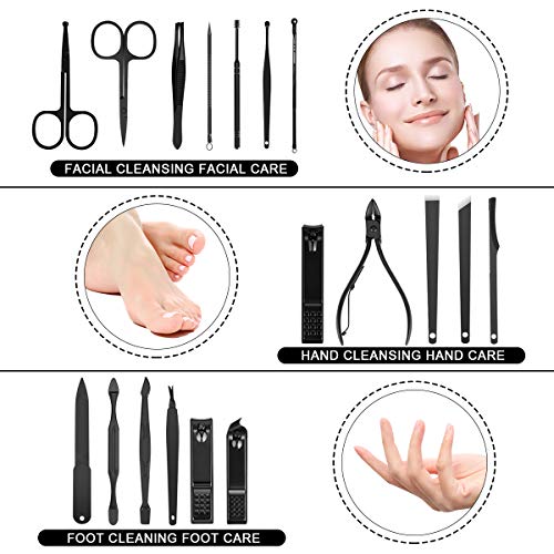 Manicure Set, 18 In 1 Stainless Steel Professional Pedicure Kit Nail Scissors Grooming Kit With Black Leather Travel Case Jelove #TOP2