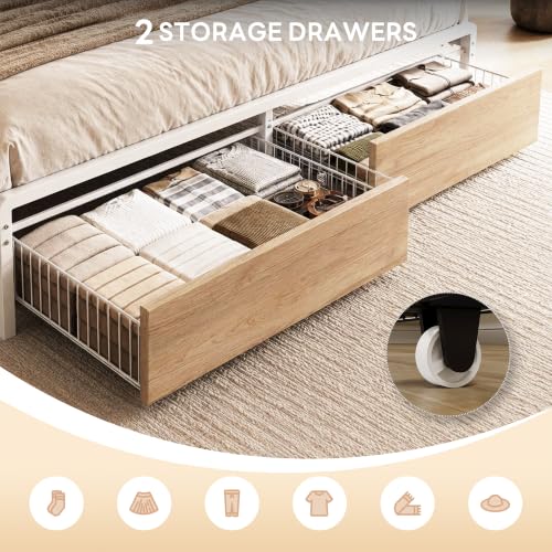Image of LIKIMIO California King Size Bed Frame with 2 Drawers and Charging Station