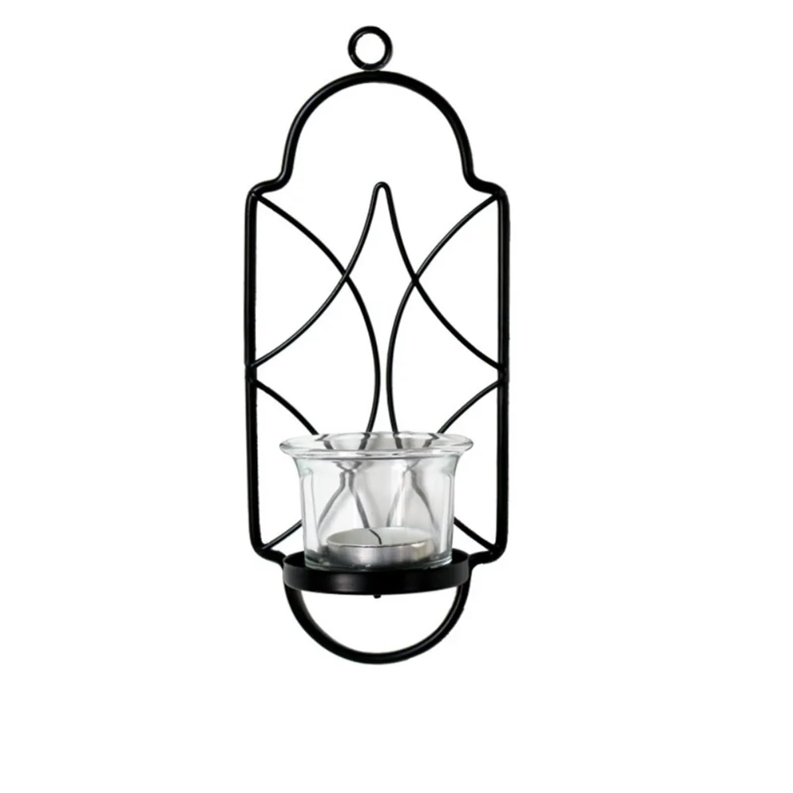 Wrought Iron Wall Mount Candle Stand Easy to Install Rustic Geometric Golden Candlestick Vintage Tealight Holder for Candle(Black)