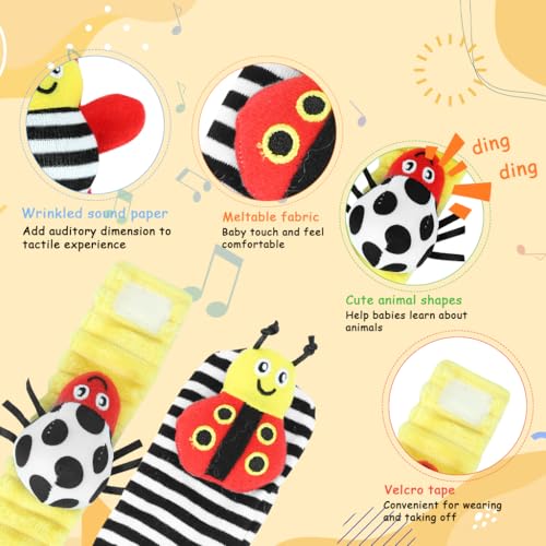 Image of SNOWIE SOFT Rattle Set for Babies 0-6 Months, Baby Socks and Wristband Rattle Toy Set, Cartoon Fun Cotton Socks with Cartoon Plush Rattles Toy for New Born Baby Gifts