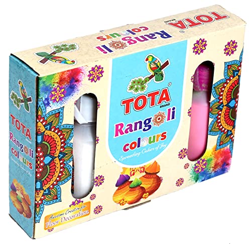 Image of TOTA Rangoli Colour Powder Bottles for Floor.Set of 5 (80 Gm Each) in Special Squeeze Bottles. Kolam Powder for Art and Craft, Home Decor in Plastic Bottle-400 Gm.