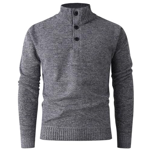 Cambkatl Men's Button Up Stylish Stand Collar Sweaters - Stretch Casual Long Sleeve Pullover Knitted Sweater Tops