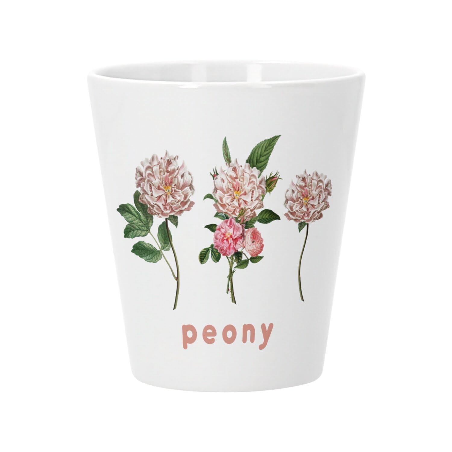 Ceramic Flower Pot with Drainage Hole – Peony Flowers Watercolour Chic Garden Love – Small Pot for Cactus and Succulent Plants Height 10 cm Indoor Garden Decoration Printed in France