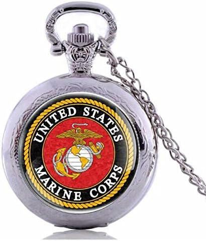 Antique Black US Marine Corps Pendant Quartz Pocket Watch With Chain Men Vintage Steampunk Necklace Gift Jewelry Accessory (2)