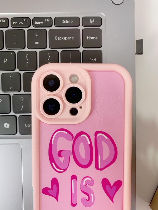 Image of COVERLY Inspirational Heart Design Back Case for iPhone 12 Pro | Hot Inspirational God is Good Cute Vibe | Camera Lens Protection | Soft Silicone Aesthetic Cover for Girls & Women (Pink,Shockproof)