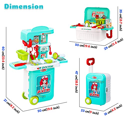 Image of Zest 4 Toyz Pretend to Play Toy Doctor Set Case Workbench 3 in 1 Doctor Nurse Medical Box with Suitcase Trolley | Doctor Play Set for Toddler Boys Girls (Blue)