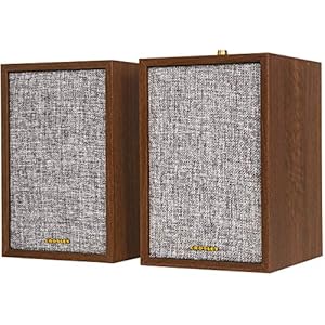 Crosley S200A-WA 4″ Active Powered Bluetooth Stereo Speakers with Optical, USB, and Aux Connections, Walnut