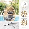 LHBCraft Hanging Egg Chair with Stand, Patio Wicker Swing Chair, Hammock Style with 350LBS Capacity for Bedroom, Balcony, or Garden (Yellow-Grey)