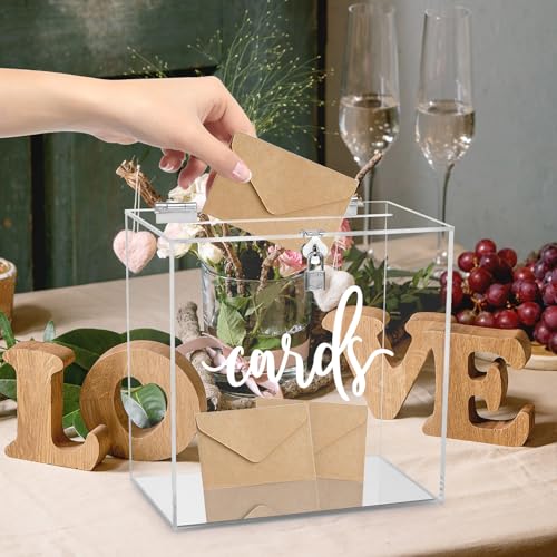 Image of Hooqict Clear Acrylic Card Box with Lock and Slot, Thick DIY Wedding Gift Card Box for Party, Graduation, Wedding Reception, Retirement, Bridal or Baby Shower, Raffle Ticket Money Envelope Holder