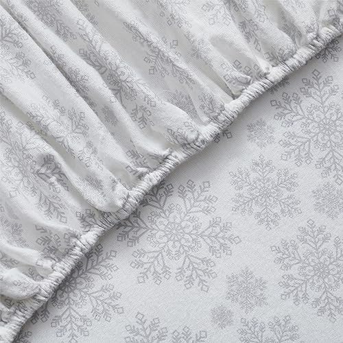 Image of Tahari Home - Full Sheets, 4-Piece Cotton Flannel Bedding with Matching Pillowcases, Brushed for Extra Softness, Cozy Home Decor (Snowflake Silver, Full)