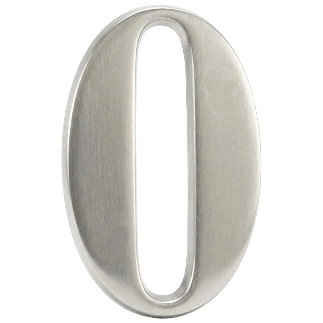 Door Number in Satin Silver Stainless Steel Finish- Self Adhesive 3" Nanocoast House Number, Times Roman Font, 0