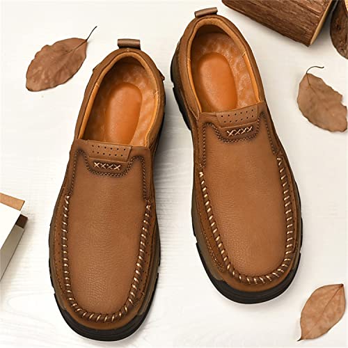 Mens Slip On Casual Loafers Classic Outdoor Leather Walking Hiking Shoes Comfortable for Work Office Dress Outdoor3