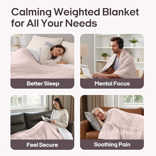 Image of ZonLi Weighted Blanket for Adults(60 inchx80 inch,20lbs, Pink /Light Grey) Queen Size High Breathability Cooling Heavy Blanket, Soft Material with Premium Glass Beads,All-Season.