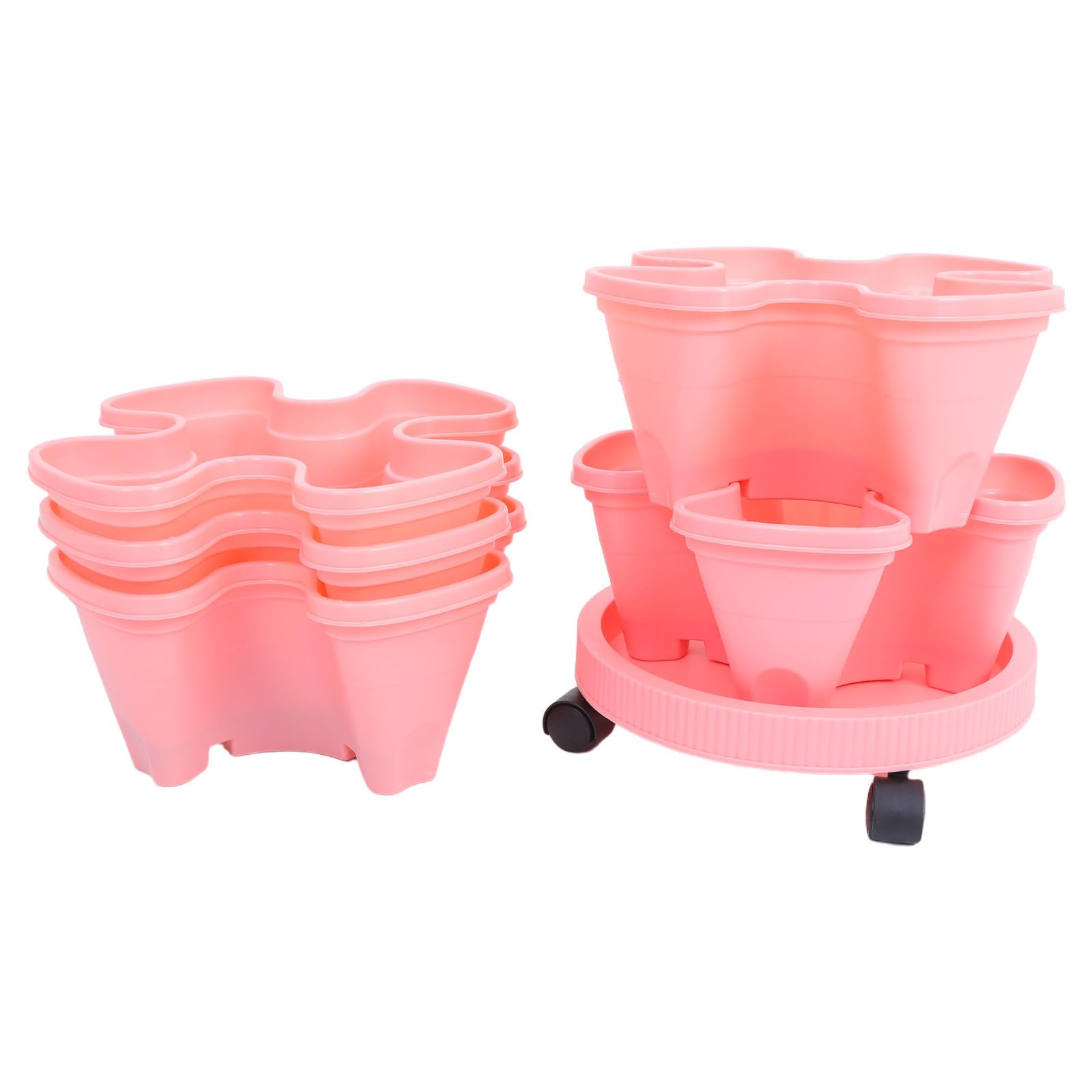 Stapelbarer Erdbeerturm Pflanzkasten aus Abs, Mehrschichtig, Rosa