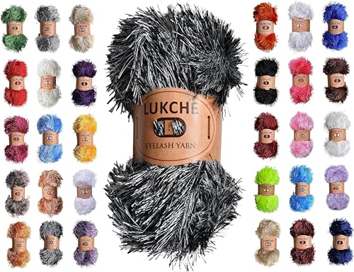 Image of Eyelash Fun Fur Yarn Premium 100% Polyester 164 Yds (150 Mt), 3.53 Oz (100 Gr) Colorful Crochet Yarn Dıy Hand Knitting. (Black White, 1 Skein)