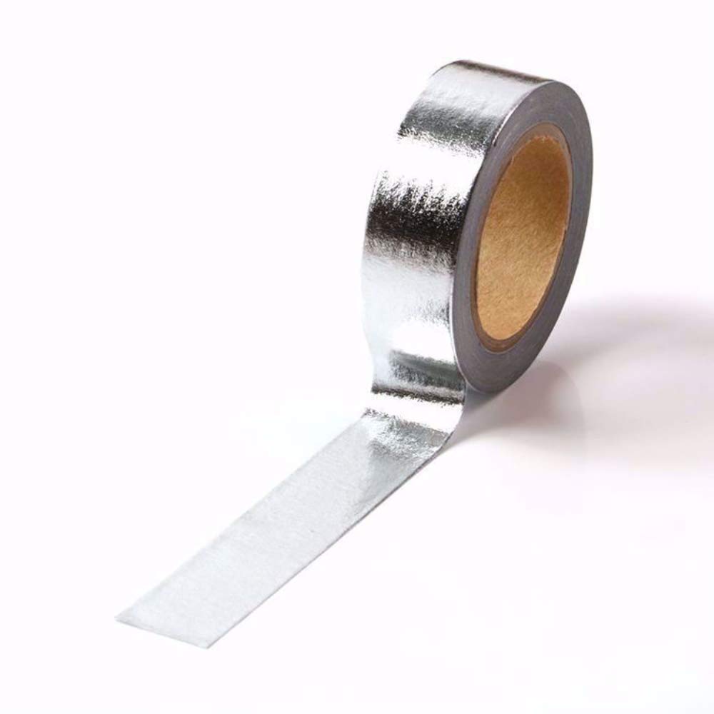 Zestaw 6 rolek taśmy Washi z litej srebrnej folii, 15 mm, szerokość 10 m, brokat, papierowe, samoprzylepne taśmy maskujące, do samodzielnego scrapbookingu, rękodzieła, sztuki, dziennika, dekoracji, 6