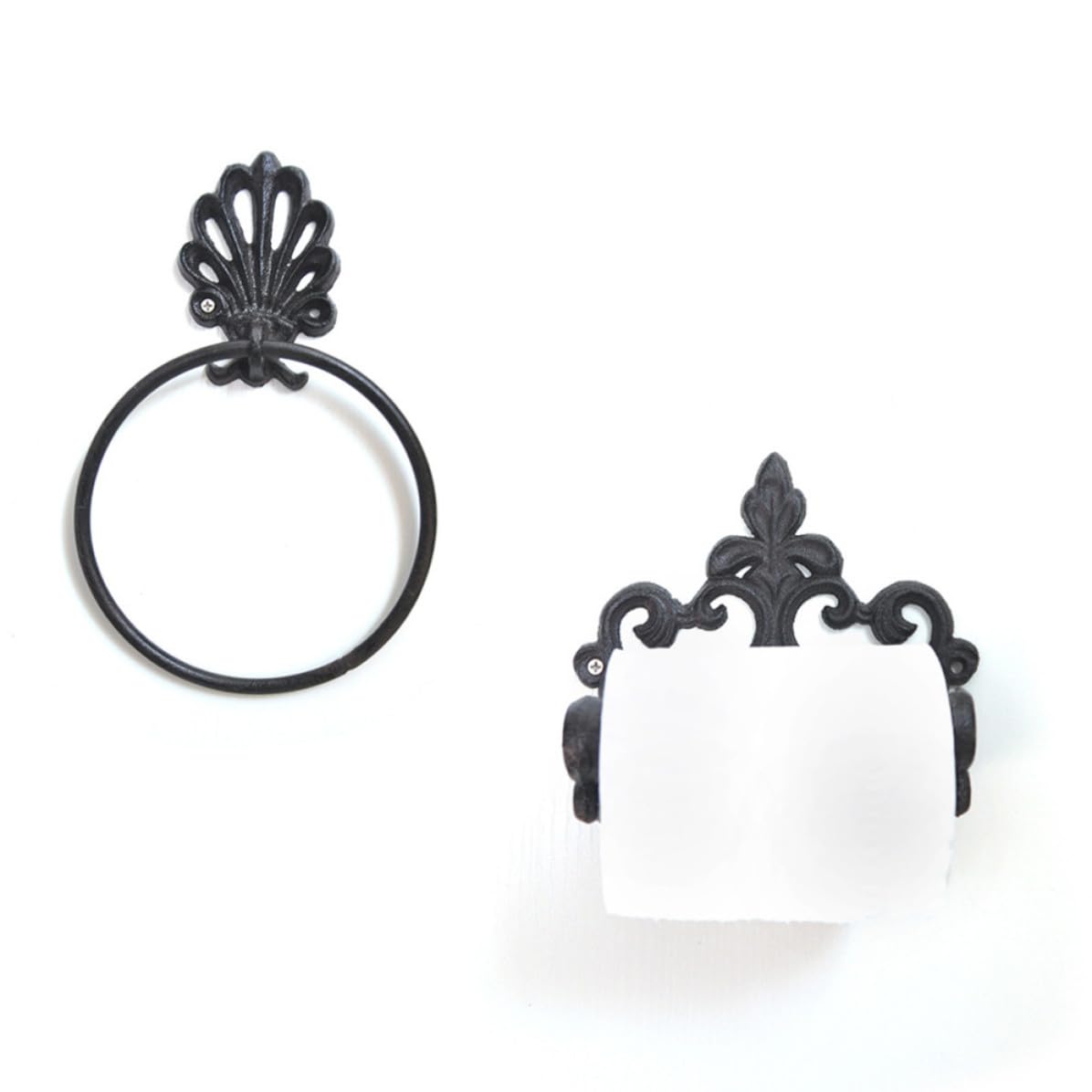 Anello Portasciugamani in Ferro Retro Nero 2 Pezzi per Bagno