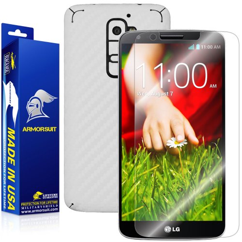 Armorsuit MilitaryShield White Carbon Fiber Skin Wrap Film + HD Clear Screen Protector for LG G2 - Anti-Bubble Film