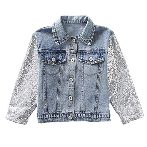 WELAKEN Unicorn Jean Jacket for Girls Kids & Toddler with Sparkly Sleeve, Girls' Spring Outfit Denim Jackets Outerwear2