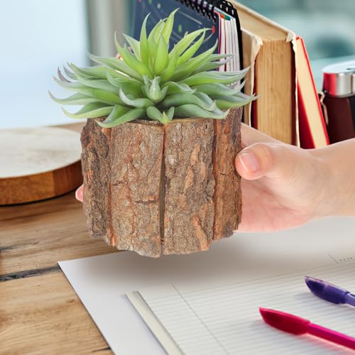 Image of Housoutil Wooden Vase for Centerpieces, 3 Pack Wood Flower Vase Rustic Tree Stump Planter Pots, Wooden Bark Flower Bucket for Wedding, Farmhouse Christmas Table Decor, Round Bark Stump Pots （9cm*8cm）
