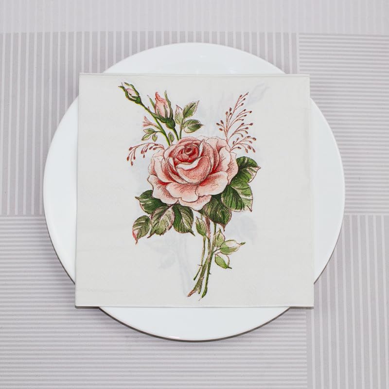 Servilletas Decoupage Rosa Verde Retro Servilletas Papel Decoradas Cocktail Desechables Cumpleaños 2 Capas Toilet Paper Towels Baño para Bodas,Fiesta en el Jardín Mesa Deco 30 Paquetes(33x33cm）
