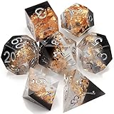 Haxtec DND Dice Set Black Sharp Edge Resin Dice Gold Flakes with Dice Case Black and White D&D Dice for RPG Role Playing Games Dungeons and Dragons Gift War Series