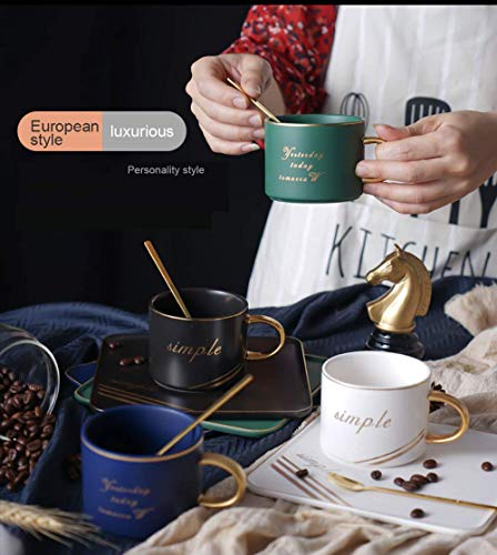Primst Juego de taza de café y platillo cuadrado, taza de té británica verde/rojo para restaurante, café y fiesta… - Imagen 8