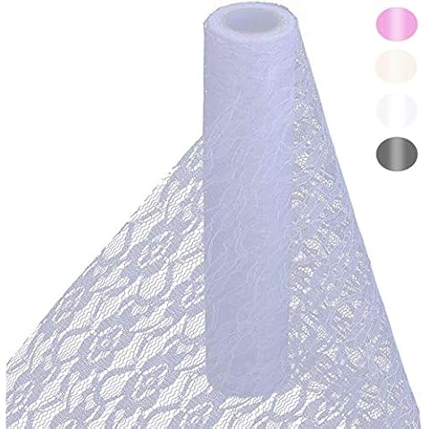 HOMYHOME lace roll 12 inch 73Ft lace Fabric for Wedding lace Table Runners White Chair sash Bow DIY Wedding Party Art Craft Decor Cover