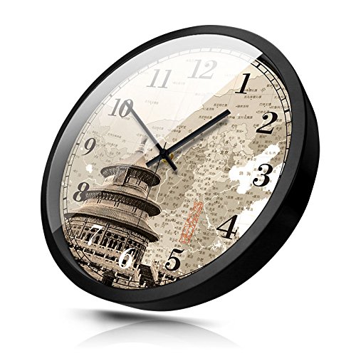 Breguht Creative 14 Inch World Time Zone Clock Mute Living Room 101 Taipei Towers Hotel Hotel Lobby Quartz Clock,14 Inches (Diameter 35Cm),Beijing Tiantanmodern Decoration, Classic, Durable, Retro, Si