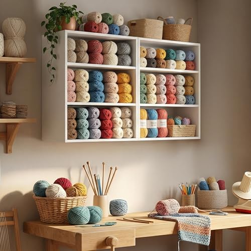 FIMELLO 31.6W*11D*23.6H Sewing Storage Cabinet Wall Mounted Craft Storage Cabinet with Adjustable Shelf Hobby Storage Cabinet Craft Shelving for Sewing Organization Display Shelf White