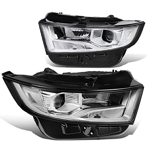 [Halogen Model] Pair of Projector Headlights Assembly Compatible with Ford Edge 2015-2018, Driver and Passenger Side, Chrome Housing Clear Corner