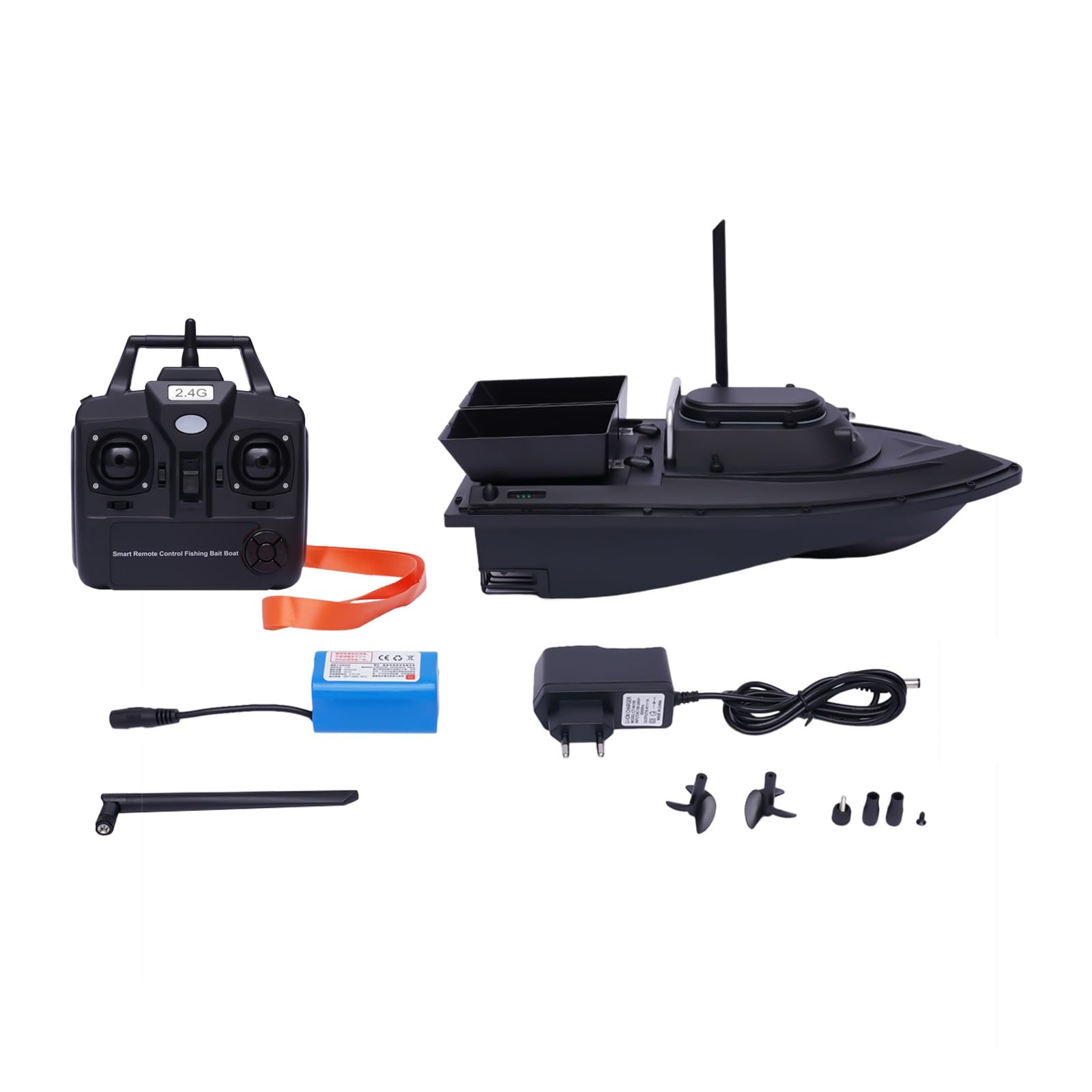 Barca per esche da pesca, 5200 mAh, 300 m, radiocomandata, 2 camere per esche | Batteria da 5200 mAh con portata fino a 300 m e 2 camere per esche per un'esca precisa durante la pesca