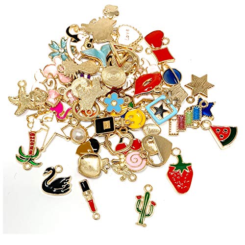 JIALEEY 60PCS Assorted Gold Plated Enamel Animal Moon Star Fruit Charm Pendant DIY for Necklace Bracelet Jewelry Making and Crafting - Thumbnail 4