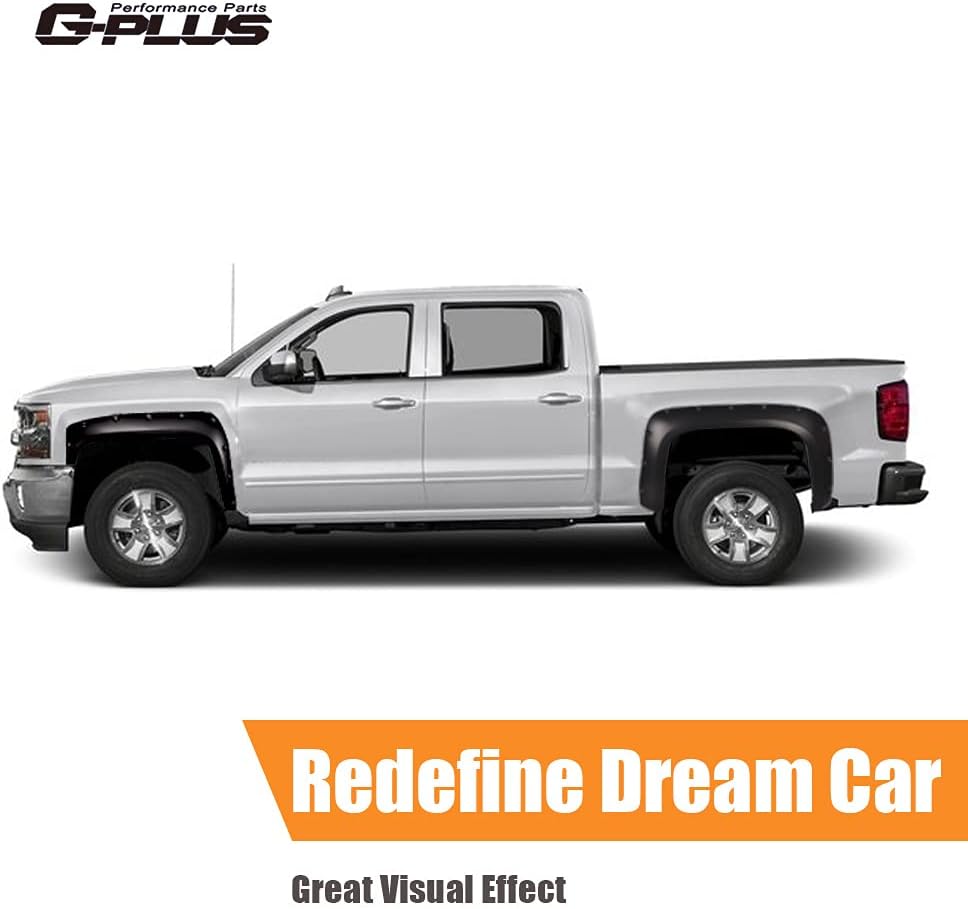 G-PLUS Pocket Rivet Upgrade Fender Flares, Compatible with 07-13 Chevy Silverado 1500/07-14 2500HD 3500HD, 78.0"/97.6" Long Bed(for Regular Cab & Extended Cab), Smooth 4pcs [Not Fit GMC Sierra]