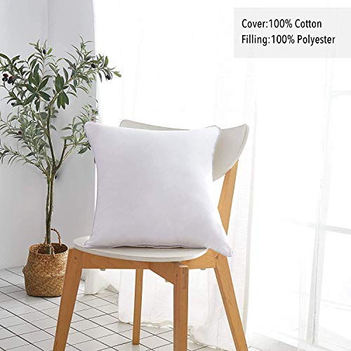 Image of Oubonun 24x24 Square Pillow Inserts (Set of 2) - 100% Cotton Cover - Decorative Interior Sofa Pillow Pair - White