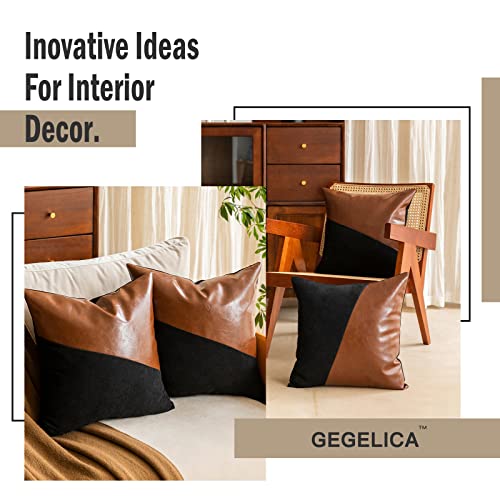 Gegelica 2 Pack Faux Leather Throw Pillow Covers Stitching Black Brown Twill Pattern Boho Pillow Covers Apply To For Couch Living Room Bedroom Decorative Pillow Covers,Pillow Covers 18X18 #TOP3