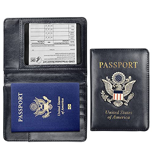 Passport and vaccine card holder combo,Leather passport holder and CDC vaccine card holder / Passport Holder Wallet RFID Blocking Leather Card Case Travel Document Organizer