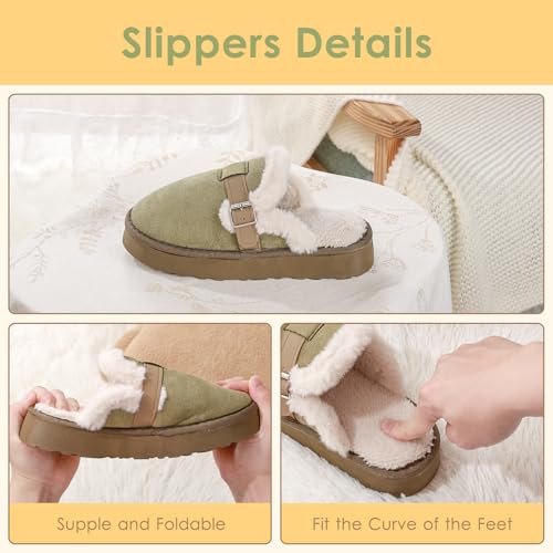Women's Fuzzy Platform Slippers with Adjustable Buckle, Anti-Slip Sole Cozy Comfy Warm Winter Indoor Outdoor Slip-On House Shoes2