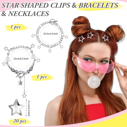 JATEBI Y2k Star Necklace Bag Sunglasses Hair Clip Jewelry Set Pink by JATEBI - Used condition - Image 2
