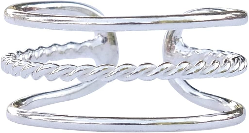 Handmade Silver Triple Band Adjustable Toe Ring, 925 Sterling Silver, Classic 3 Row Dainty Open Toe, Pinky or Knuckle Rings for Women, By MiYa Jewelry Creations (Silver-WideEnds) - Image 5
