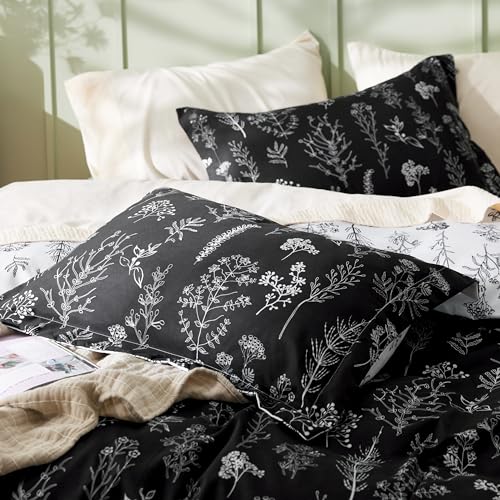 Image of Bedsure Duvet Cover Queen Size - Reversible Black Queen Duvet Cover Set with Zipper Closure, 3 Pieces Floral Patterned Bedding Set with 8 Corner Ties and 2 Pillow Shams
