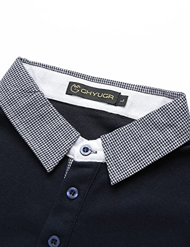 Image of GHYUGR Men's Polo Shirts Short Sleeve Slim Fit Polo Casual Plaid Splice T-Shirts